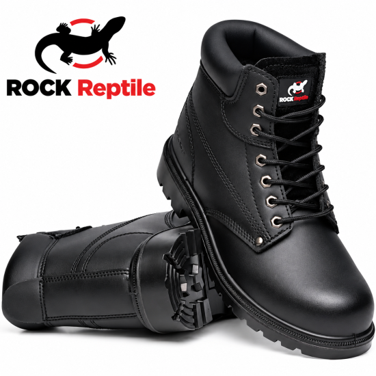 Rock Reptile Apprentice S1P SRC Leather Ankle Safety Boots – Black