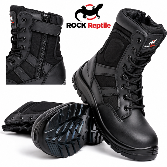 Rock Reptile Taskforce S1P SRC Leather High Leg Safety Boots – Black