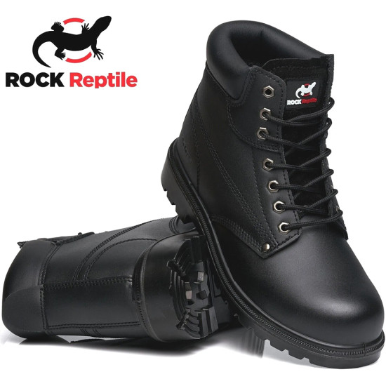 MENS BLACK LEATHER SAFETY BOOTS ANKLE LACE UP STEEL TOE CAP AND MIDSOLE WORK PPE HIKER SHOES SIZE Men's Safety Footwear image