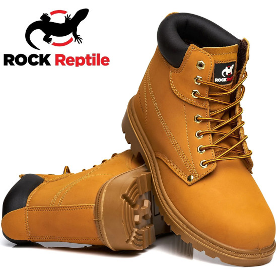 MENS LEATHER SAFETY BOOTS ANKLE LACE STEEL TOE CAP & MIDSOLE WORK TAN / SAND S1P PPE HIKER SHOES SIZE Men's Safety Footwear image