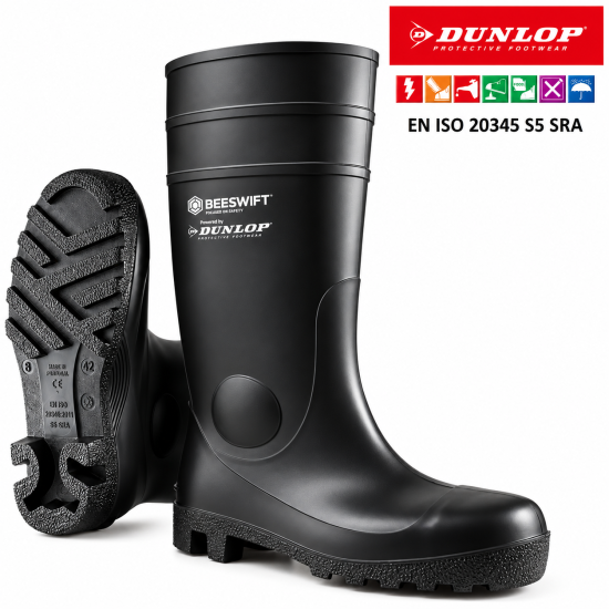 Dunlop Aston Heavy Duty S5 Safety Wellington Boots – Black