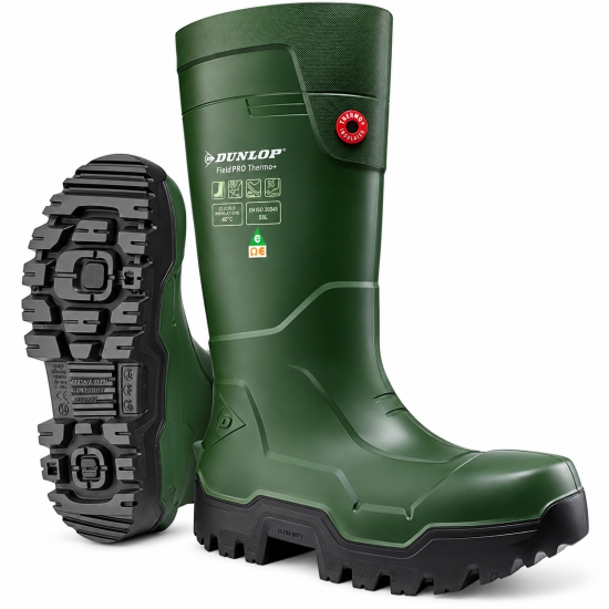 Dunlop FieldPRO Thermo+ S5L Safety Wellington Boots – Green